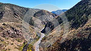 Amazing drone photo of mountain near Black Hawk Colorado with highway