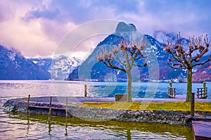 The amazing evening Alpine landscape, Traunkirchen, Austria