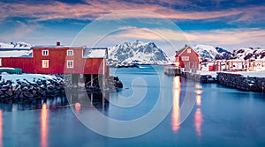 Amazing evening view of Ballstad port