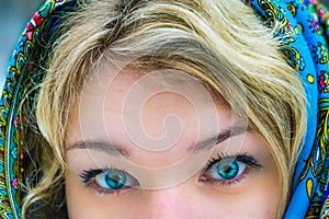 Amazing eyes of Russian girl blond