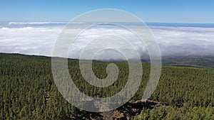 Amazing flight over the clouds in Teide national Park, Tenerife, Canary Islands, Spain.Sunset above the clouds.