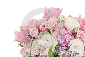 Amazing flower bouquet arrangement in pastel colors isolated on