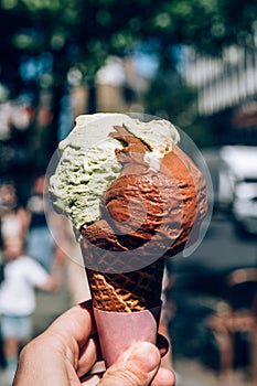 Amazing gelato ice cream during summer hot day