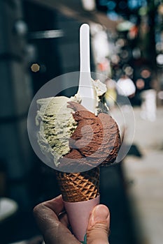 Amazing gelato ice cream during summer hot day