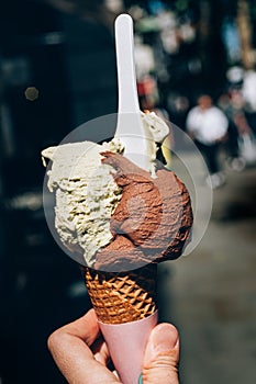 Amazing gelato ice cream during summer hot day