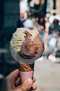 Amazing gelato ice cream during summer hot day