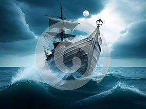 Amazing ghost ship in the sea, darkness background