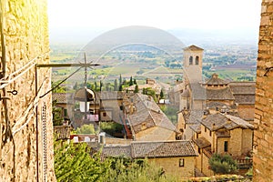 Amazing glimpse view from medieval old Italian city of Assisi, Umbria, Italy