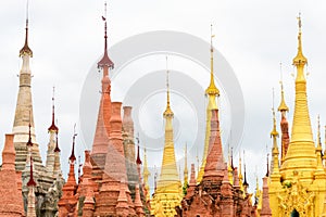 Amazing golde stupas complex in myanmar