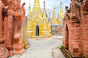 Amazing golde stupas complex in myanmar