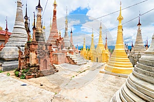 Amazing golde stupas complex in myanmar