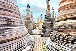 Amazing golde stupas complex in myanmar