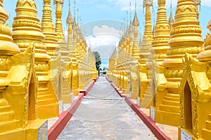 Amazing golde stupas complex in myanmar