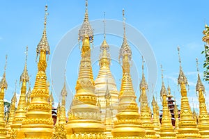 Amazing golde stupas complex in myanmar