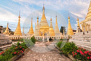 Amazing golde stupas complex in myanmar