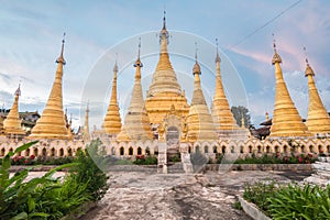 Amazing golde stupas complex in myanmar