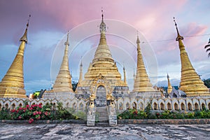 Amazing golde stupas complex in myanmar