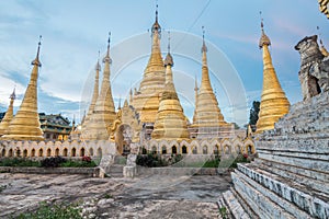 Amazing golde stupas complex in myanmar