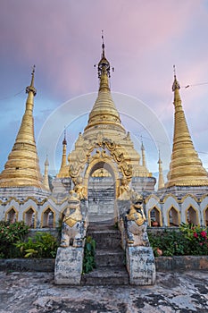 Amazing golde stupas complex in myanmar