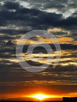 Amazing golden and red sunset, cloudscape, Krasnogorsk, Moscow, Russia