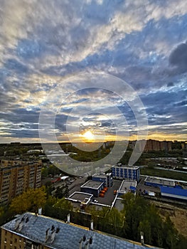 Amazing golden sunset, cloudscape, Krasnogorsk, Moscow, Russia