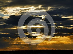 Amazing golden sunset, cloudscape, Krasnogorsk, Moscow, Russia