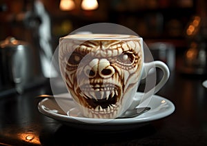 Amazing halloween coffee art by barista