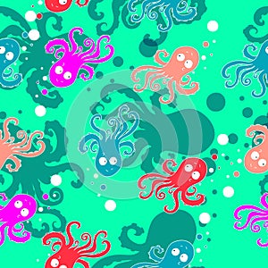 Beautiful hand drawn beautiful cute design octopus seamless pattern vector