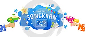 Amazing Happy Songkran festival thailand gun in hand water splash banners background
