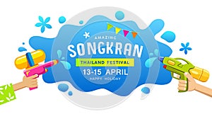Amazing Happy Songkran Thailand festival gun in hand water splash banners
