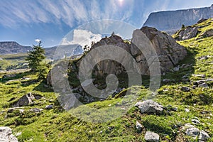 Amazing HDR rock formation on high mountain route through the Ge