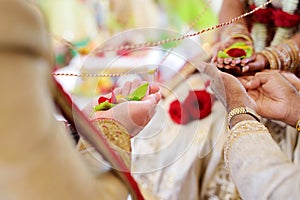 Amazing hindu wedding ceremony. Details of traditional indian wedding.