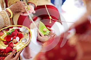 Amazing hindu wedding ceremony. Details of traditional indian wedding.