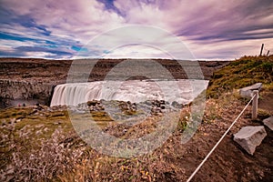 Amazing Iceland landscape at Dettifoss waterfall in Northeast Iceland region. reputed to be the most powerful waterfall