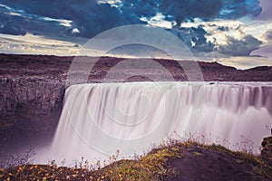 Amazing Iceland landscape at Dettifoss waterfall in Northeast Iceland region. reputed to be the most powerful waterfall