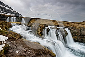 Amazing Icelandic landscape at the top of Kirkjufellsfoss waterfall
