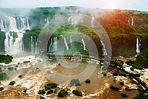 The amazing Iguazu waterfalls in Brazil. Beautiful landscape with Brazilian waterfalls. Seventh wonder of the world