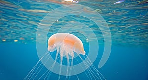 amazing illuminated Jellyfish moving through the water with good lighting in high resolution and sharpness