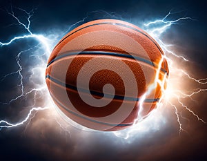 an amazing image of A basket ball closer view with lightning tesla