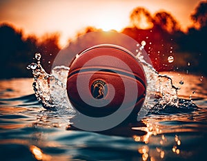 an amazing image of A basket ball closer view splashing in the water at the morning