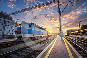 Amazing industrial landscape with old locomotive