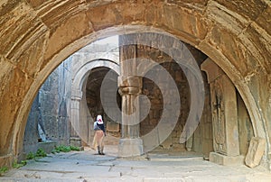 Amazing Interior of Haghpat Medieval Monastery with Group of Armenian Cross Stones or Khachkar, Armenia