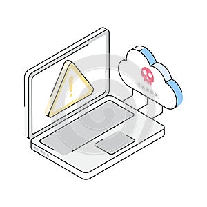 An amazing isometric icon visualizing real-time cloud hacking process