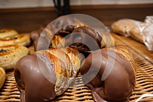 Amazing japanese pastries with chocolate in bakery