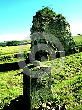 Amazing landscape of ancient ruins, on the side of the Spanish trail. Hermosos paisajes camino a Santiago, EspaÃÂ±a photo