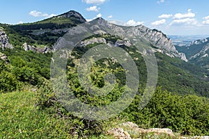 Landscape of Balkan Mountains with Vratsata pass, town of Vratsa and Village of Zgorigrad, Bulgaria