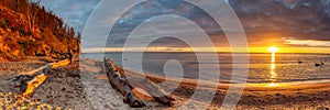 Amazing landscape of the beach at Orlowo cliff at sunrise, Gdynia. Poland