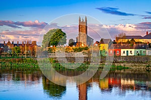 Amazing landscape with a church by the Shannon river in Limerick, Ireland