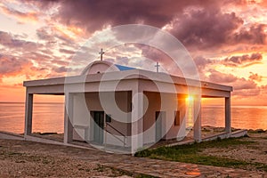 Agioi Anargiroi church at sunrise, Cavo Greco, Cyprus photo