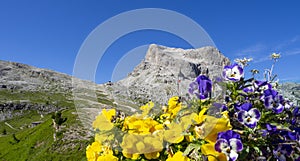 Amazing landscape at the Dolomites in Italy. View at Averau peak from Scoiattoli lodge. 5 Torri. Dolomites Unesco world heritage